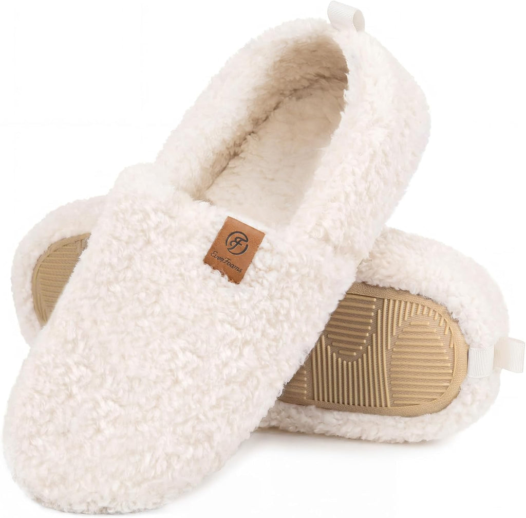 EverFoams Women’s Soft Curly Slippers Memory Foam Lightweight House Shoes