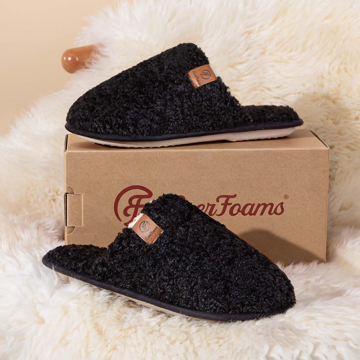 EverFoams Women's Fuzzy Slippers Warm Cozy Memory Foam Indoor House Shoes