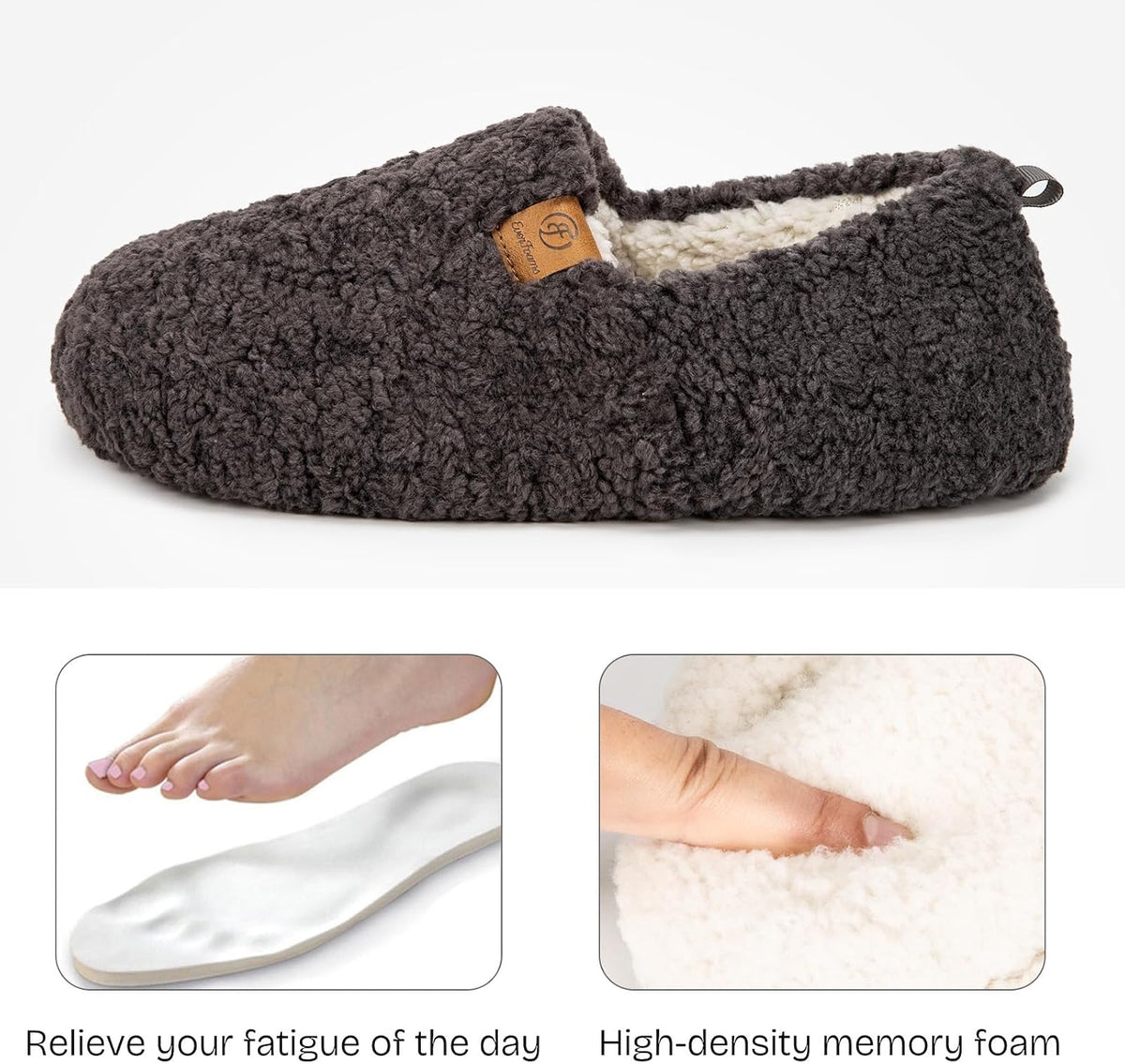 EverFoams Women’s Soft Curly Slippers Memory Foam Lightweight House Shoes