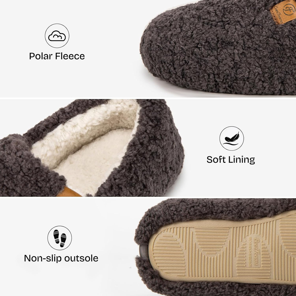 EverFoams Women’s Soft Curly Slippers Memory Foam Lightweight House Shoes
