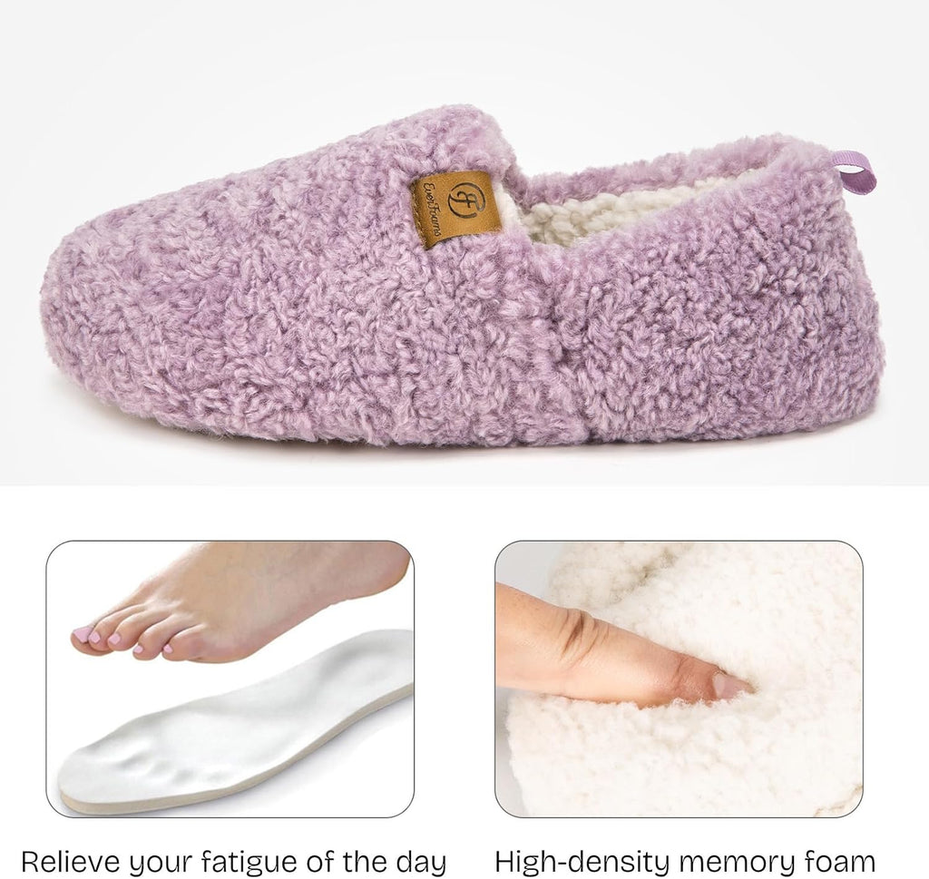 EverFoams Women’s Soft Curly Slippers Memory Foam Lightweight House Shoes