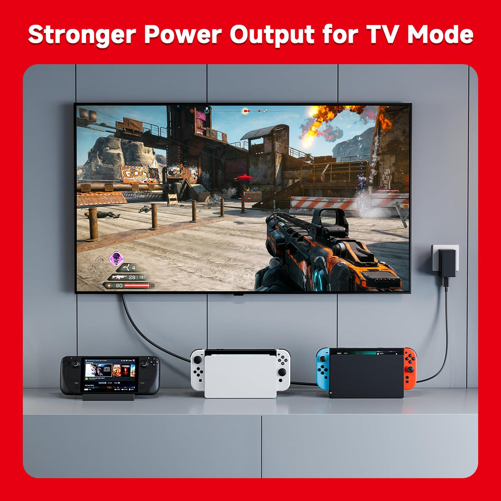 Charger for Nintendo Switch, 45W AC Adapter Fast Charging with 5ft Detachable USB C Cable, Compatible with Switch/OLED/Lite, Steam Deck, Support TV Mode, Original Quality