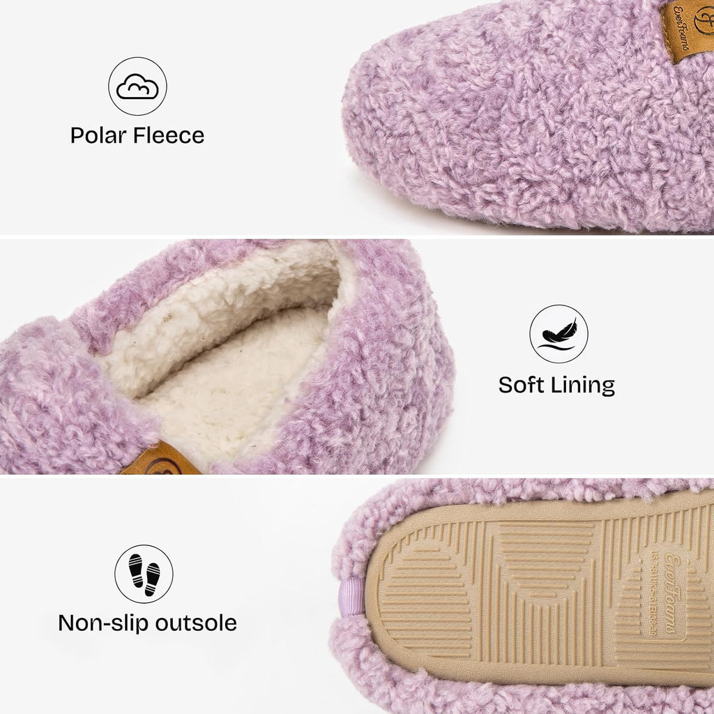 EverFoams Women’s Soft Curly Slippers Memory Foam Lightweight House Shoes
