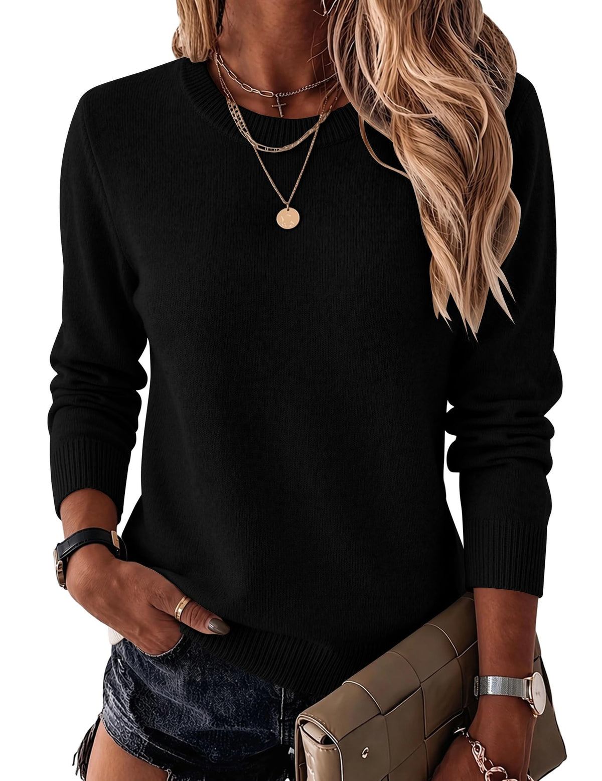 Zeagoo Womens Wool Blend Sweater Crewneck Long Sleeve Tops Fashion Clothing
