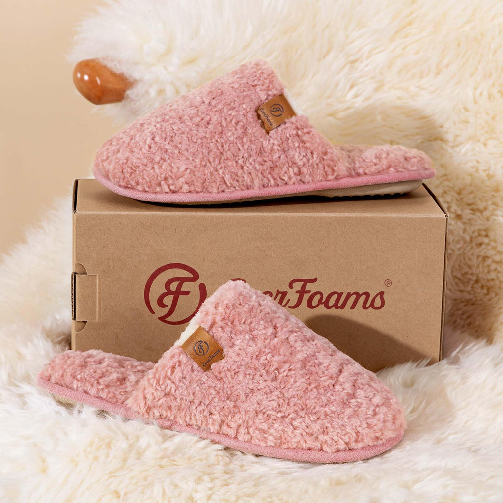 EverFoams Women's Fuzzy Slippers Warm Cozy Memory Foam Indoor House Shoes