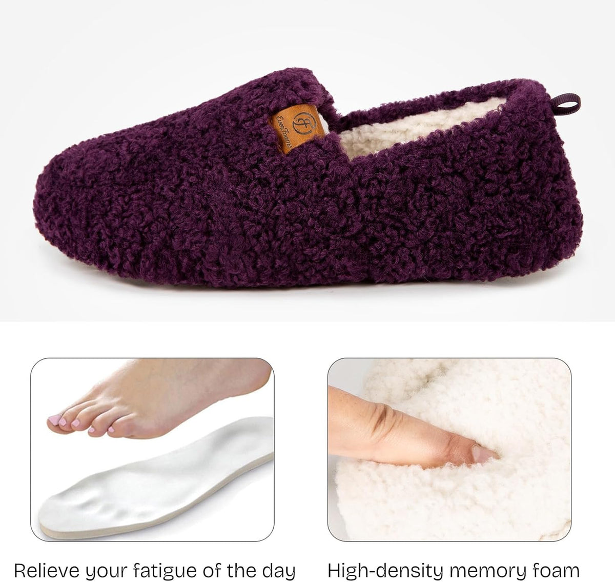 EverFoams Women’s Soft Curly Slippers Memory Foam Lightweight House Shoes