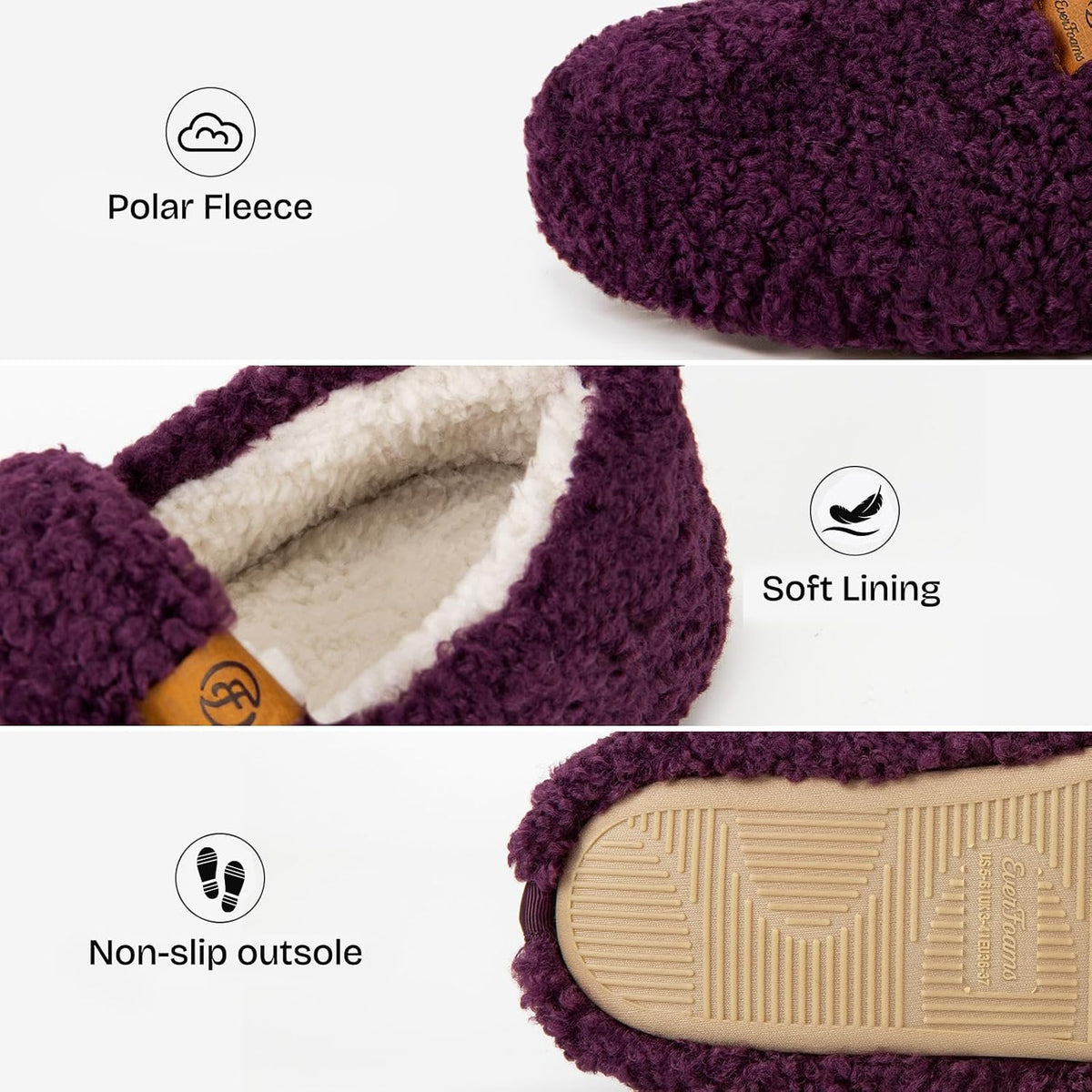EverFoams Women’s Soft Curly Slippers Memory Foam Lightweight House Shoes