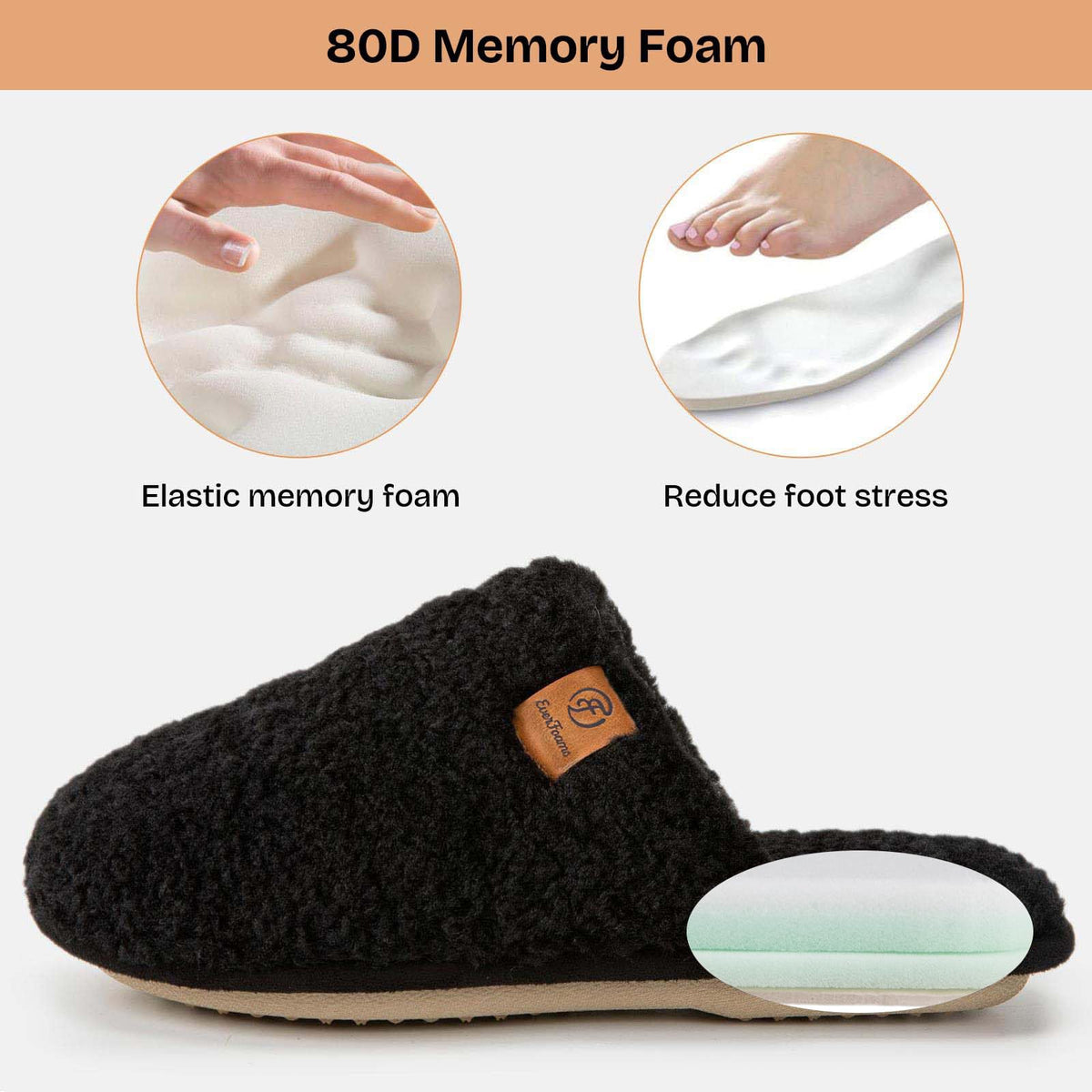 EverFoams Women's Fuzzy Slippers Warm Cozy Memory Foam Indoor House Shoes