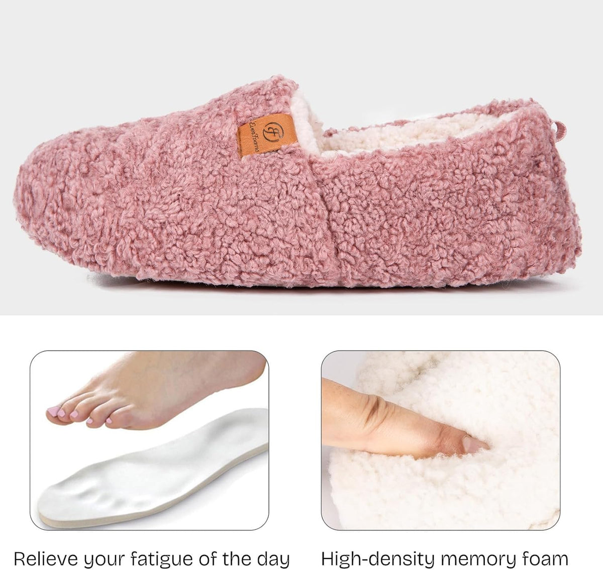EverFoams Women’s Soft Curly Slippers Memory Foam Lightweight House Shoes