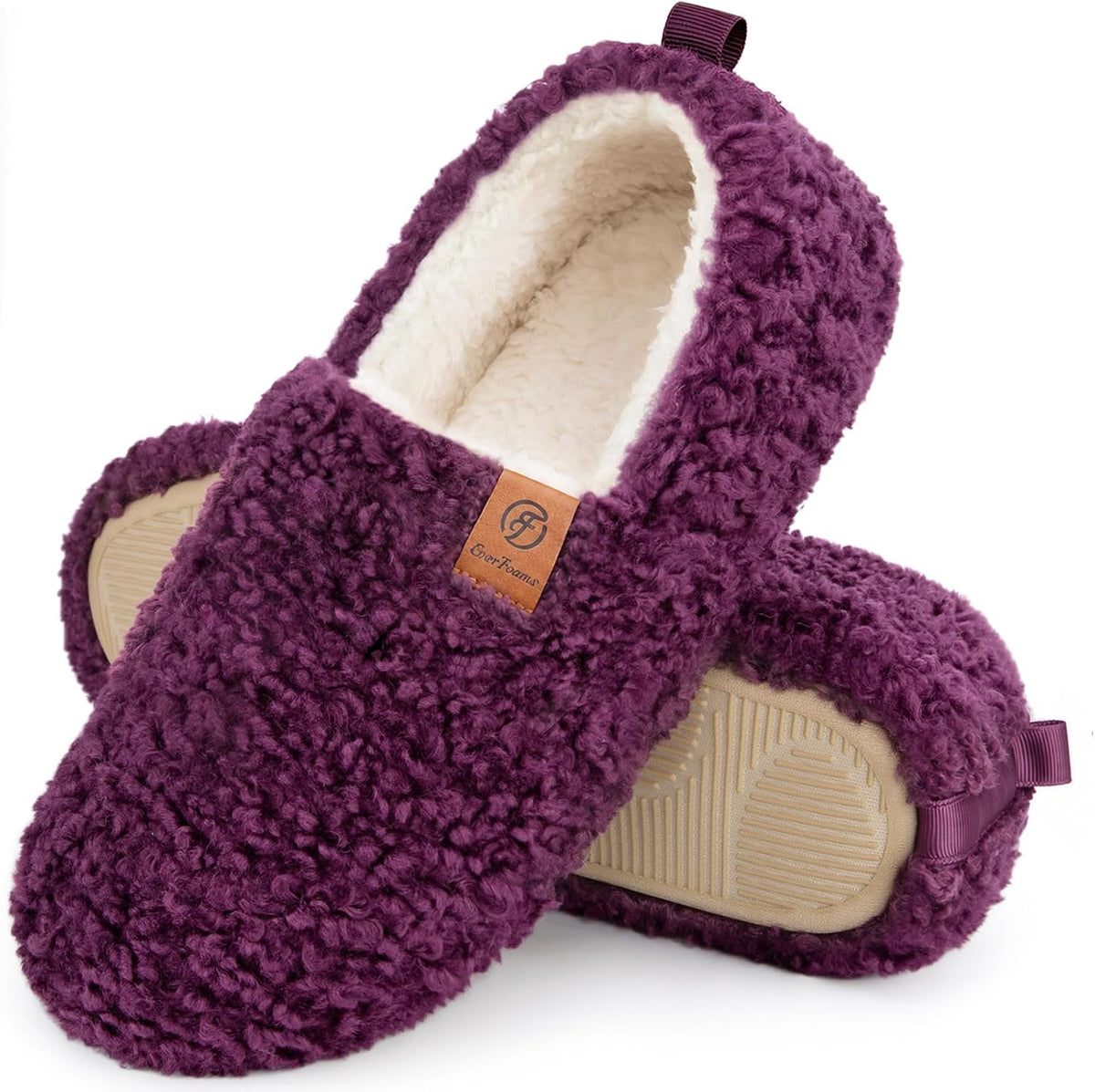 EverFoams Women’s Soft Curly Slippers Memory Foam Lightweight House Shoes