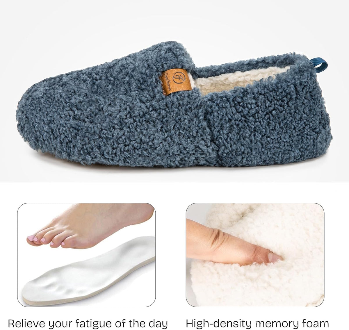 EverFoams Women’s Soft Curly Slippers Memory Foam Lightweight House Shoes