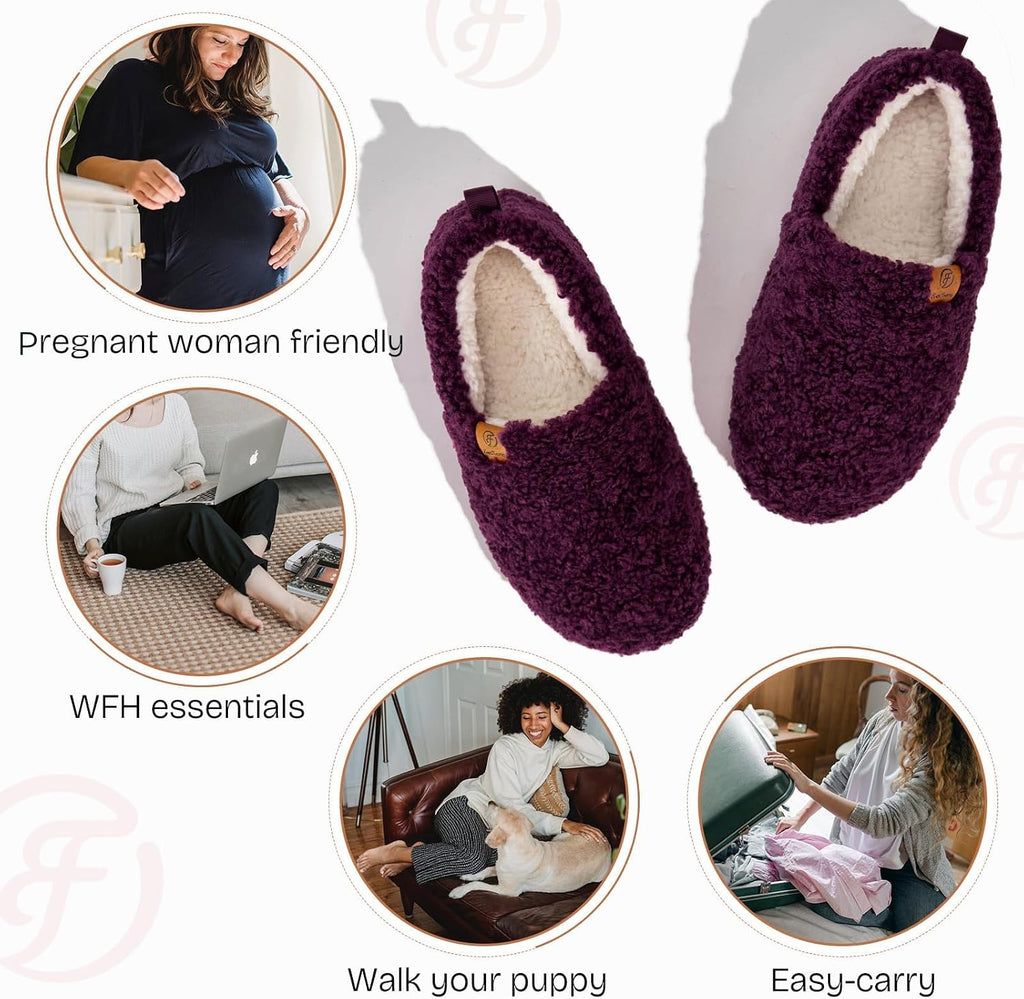 EverFoams Women’s Soft Curly Slippers Memory Foam Lightweight House Shoes