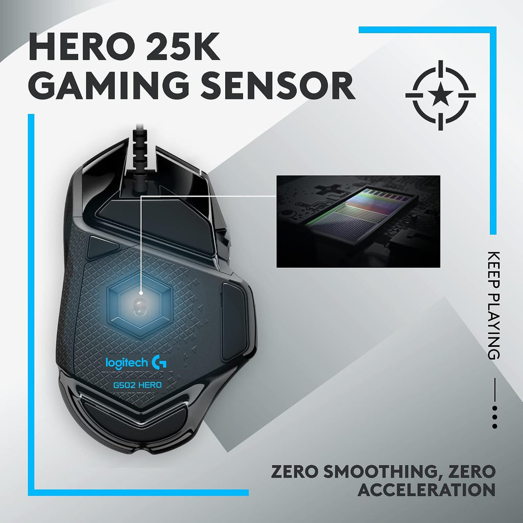 Logitech G502 Hero Wired Gaming Mouse - Black