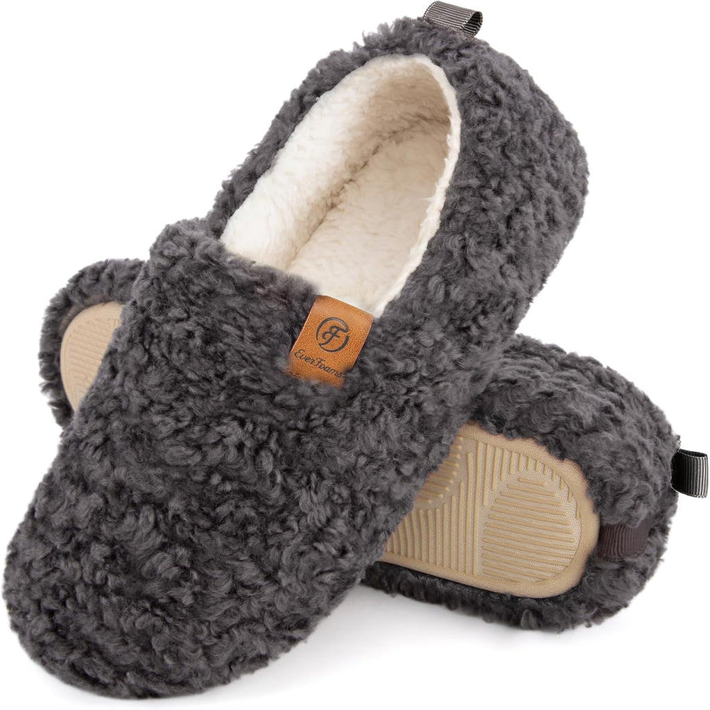 EverFoams Women’s Soft Curly Slippers Memory Foam Lightweight House Shoes