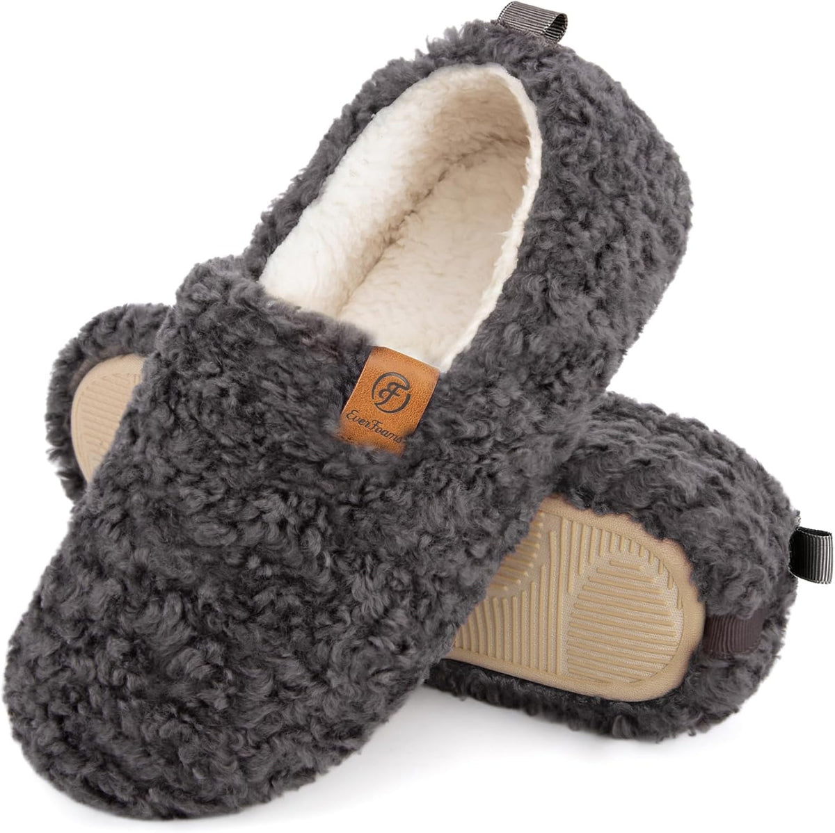 EverFoams Women’s Soft Curly Slippers Memory Foam Lightweight House Shoes