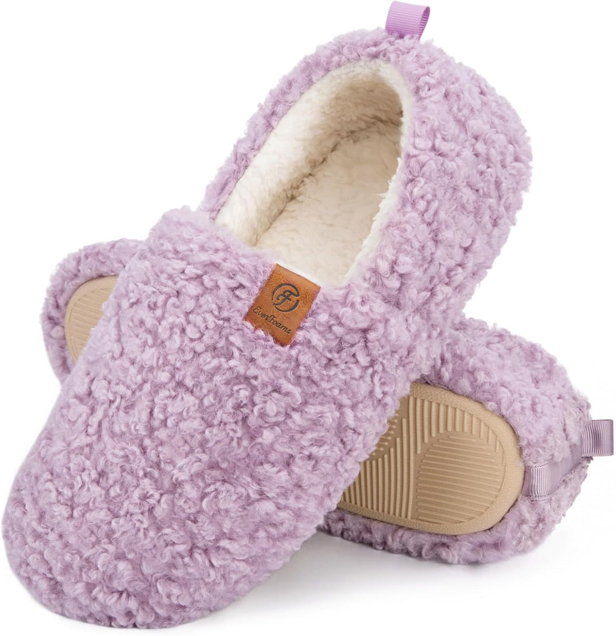 EverFoams Women’s Soft Curly Slippers Memory Foam Lightweight House Shoes