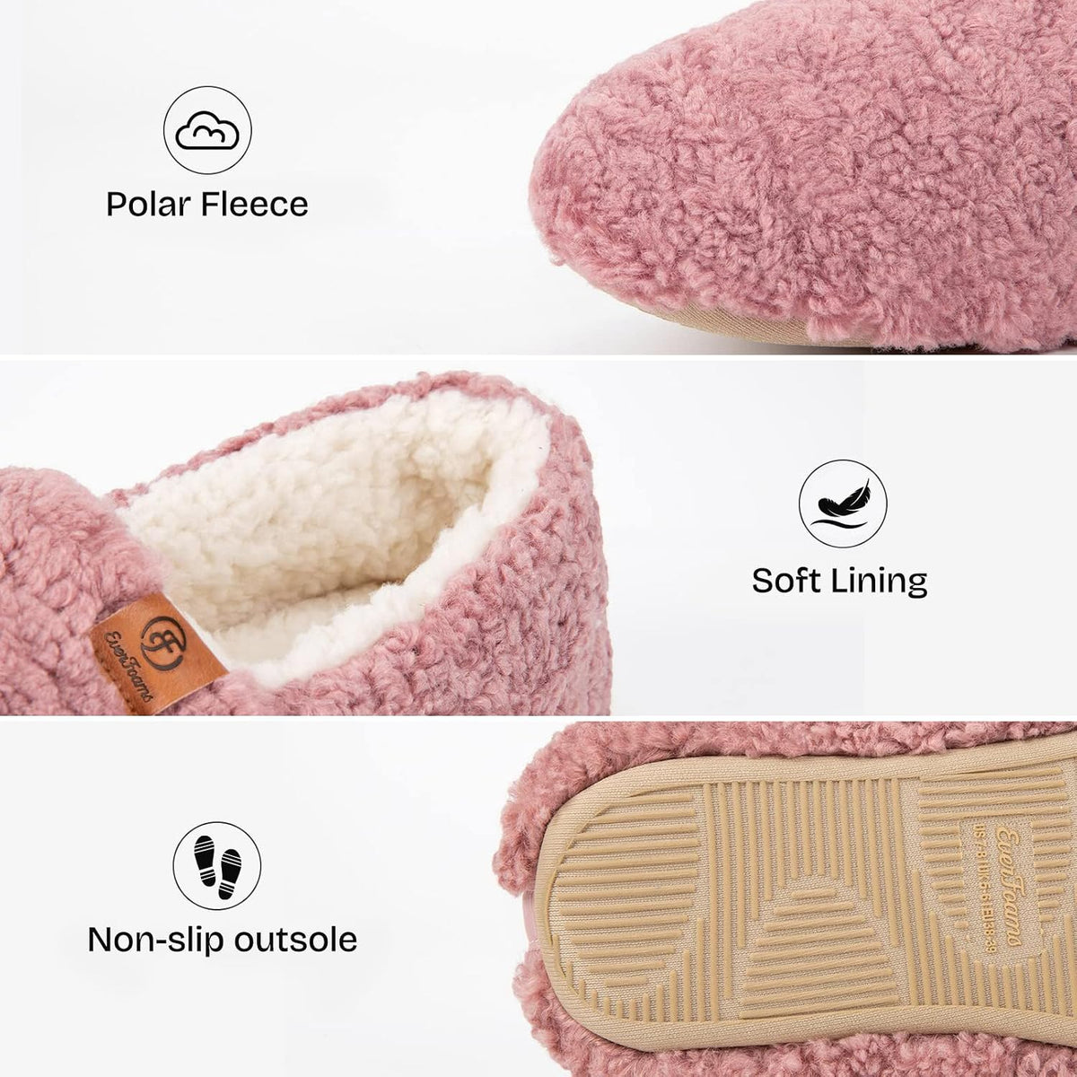 EverFoams Women’s Soft Curly Slippers Memory Foam Lightweight House Shoes