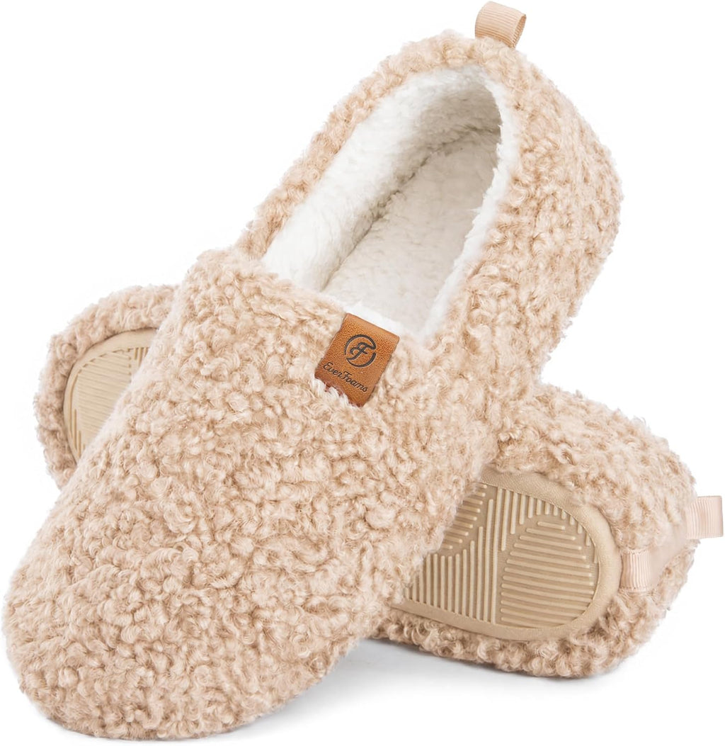 EverFoams Women’s Soft Curly Slippers Memory Foam Lightweight House Shoes