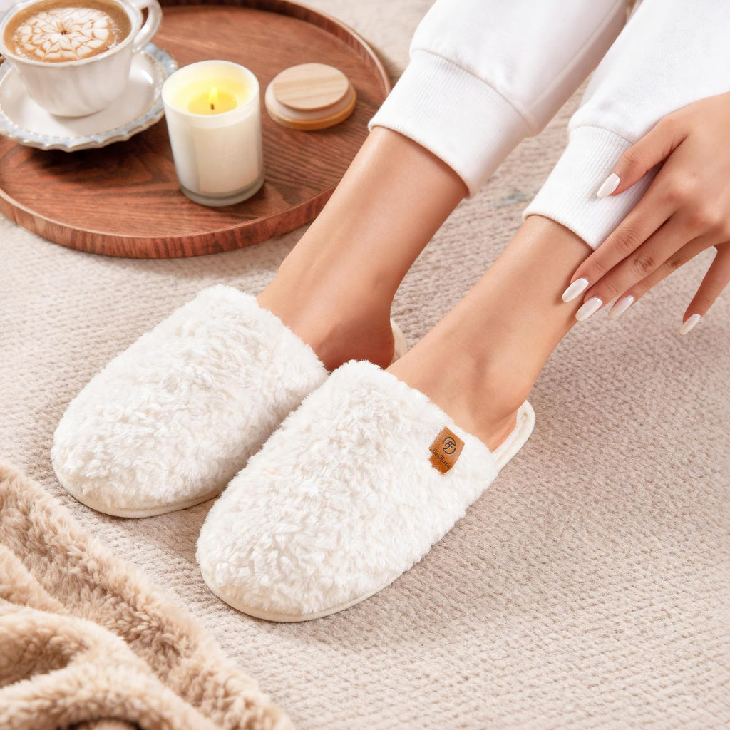 EverFoams Women's Fuzzy Slippers Warm Cozy Memory Foam Indoor House Shoes