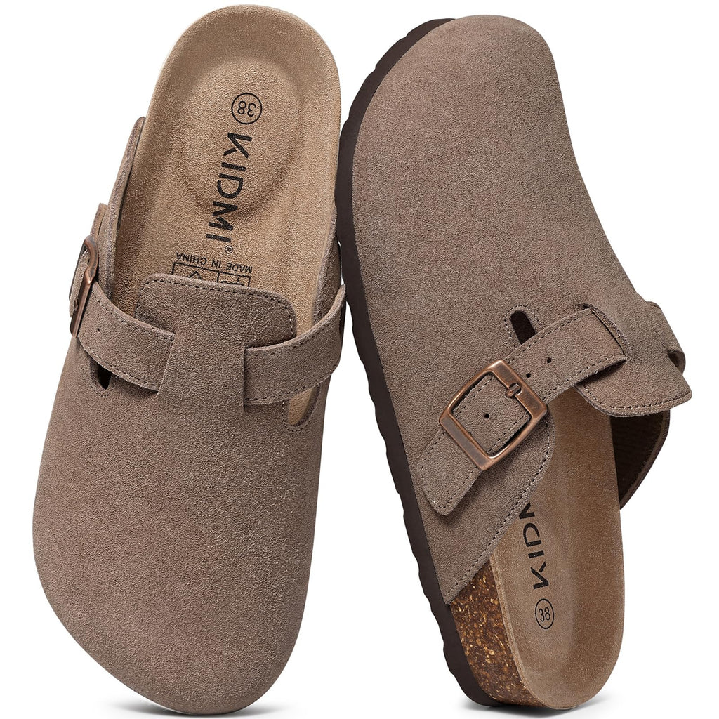 KIDMI Genuine Suede Clogs for Women Men Cork Footbed Mules Potato Shoes