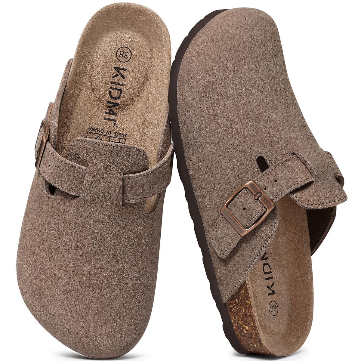 KIDMI Genuine Suede Clogs for Women Men Cork Footbed Mules Potato Shoes