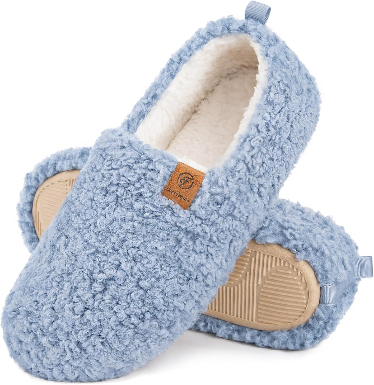 EverFoams Women’s Soft Curly Slippers Memory Foam Lightweight House Shoes
