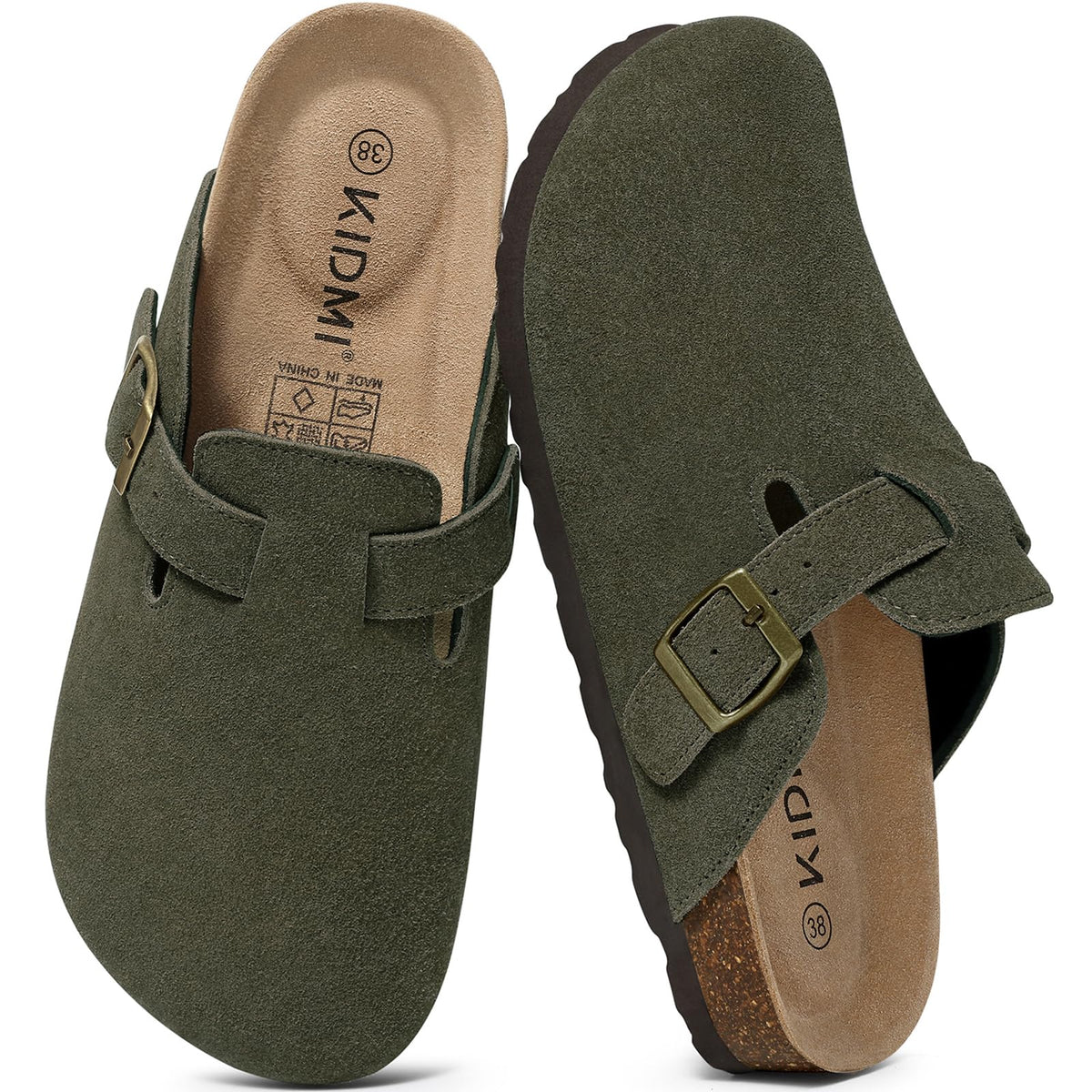 KIDMI Genuine Suede Clogs for Women Men Cork Footbed Mules Potato Shoes