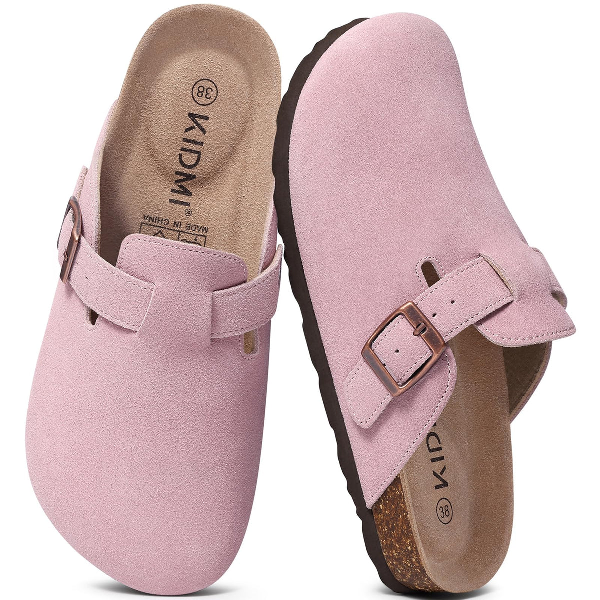 KIDMI Genuine Suede Clogs for Women Men Cork Footbed Mules Potato Shoes