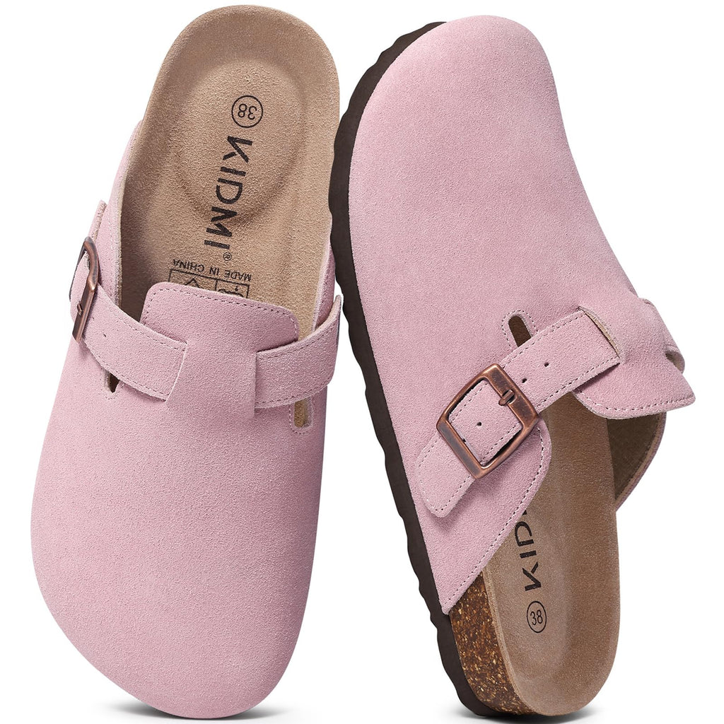 KIDMI Genuine Suede Clogs for Women Men Cork Footbed Mules Potato Shoes