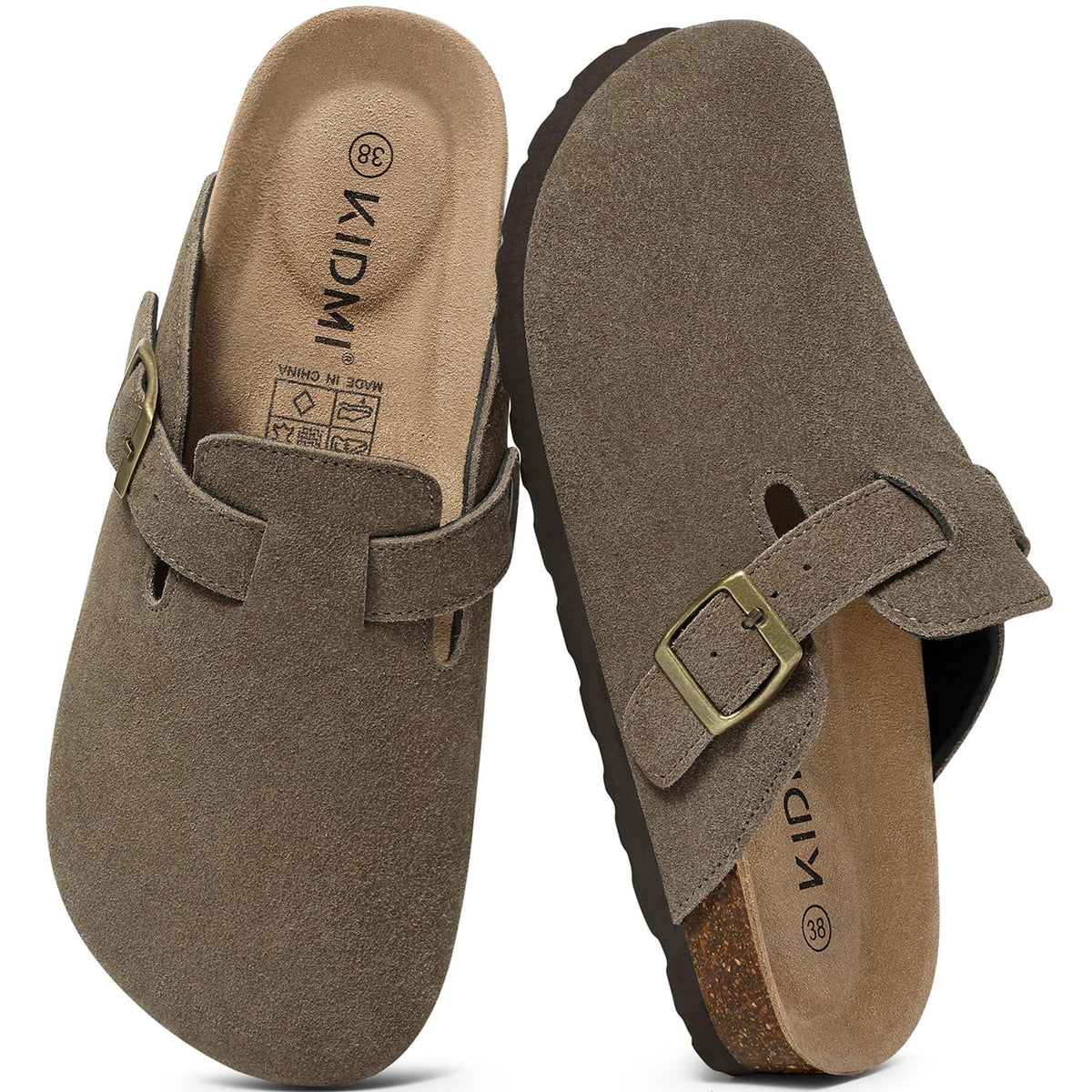 KIDMI Genuine Suede Clogs for Women Men Cork Footbed Mules Potato Shoes