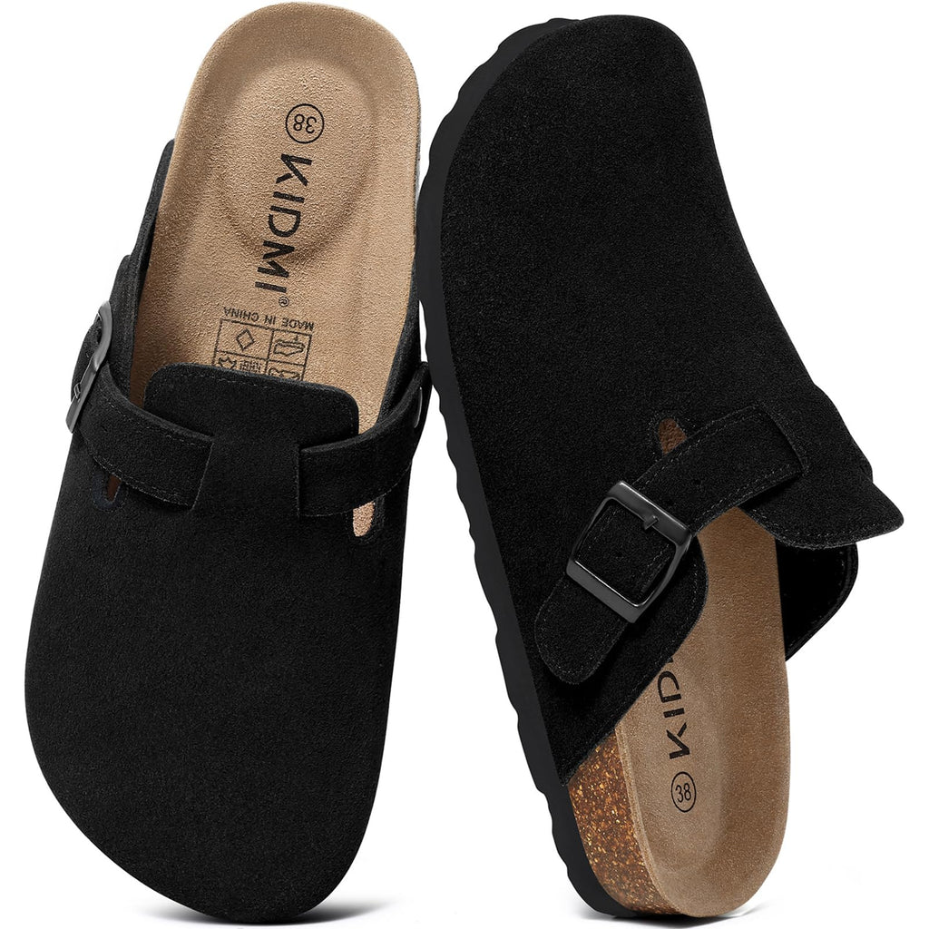 KIDMI Genuine Suede Clogs for Women Men Cork Footbed Mules Potato Shoes