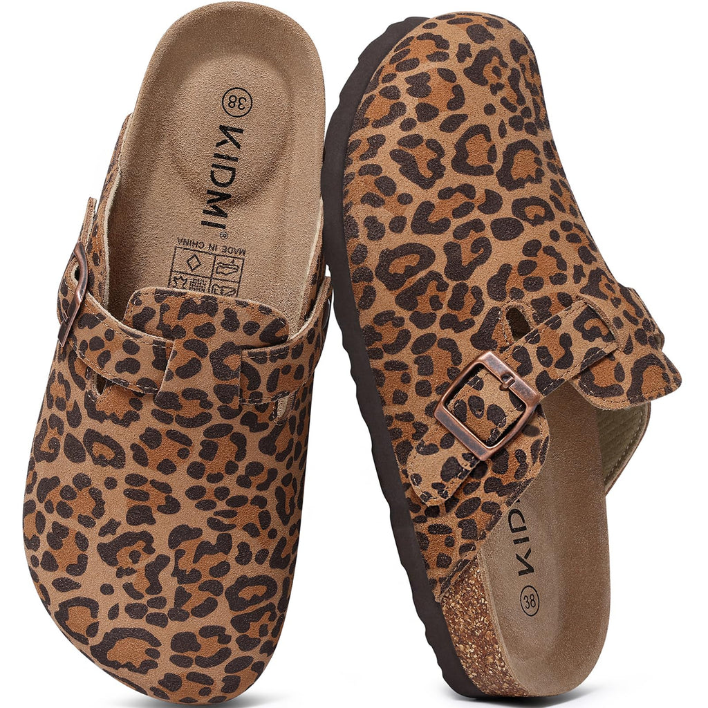 KIDMI Genuine Suede Clogs for Women Men Cork Footbed Mules Potato Shoes