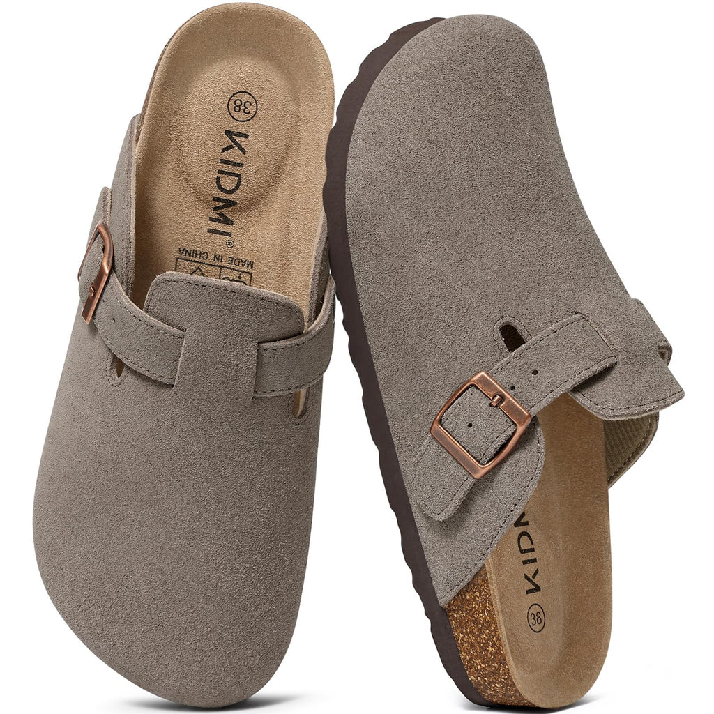 KIDMI Genuine Suede Clogs for Women Men Cork Footbed Mules Potato Shoes