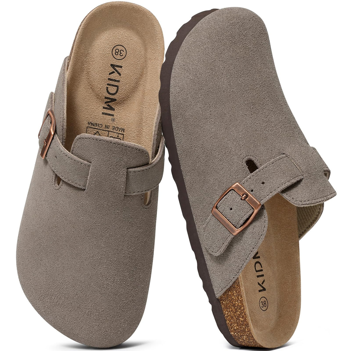KIDMI Genuine Suede Clogs for Women Men Cork Footbed Mules Potato Shoes
