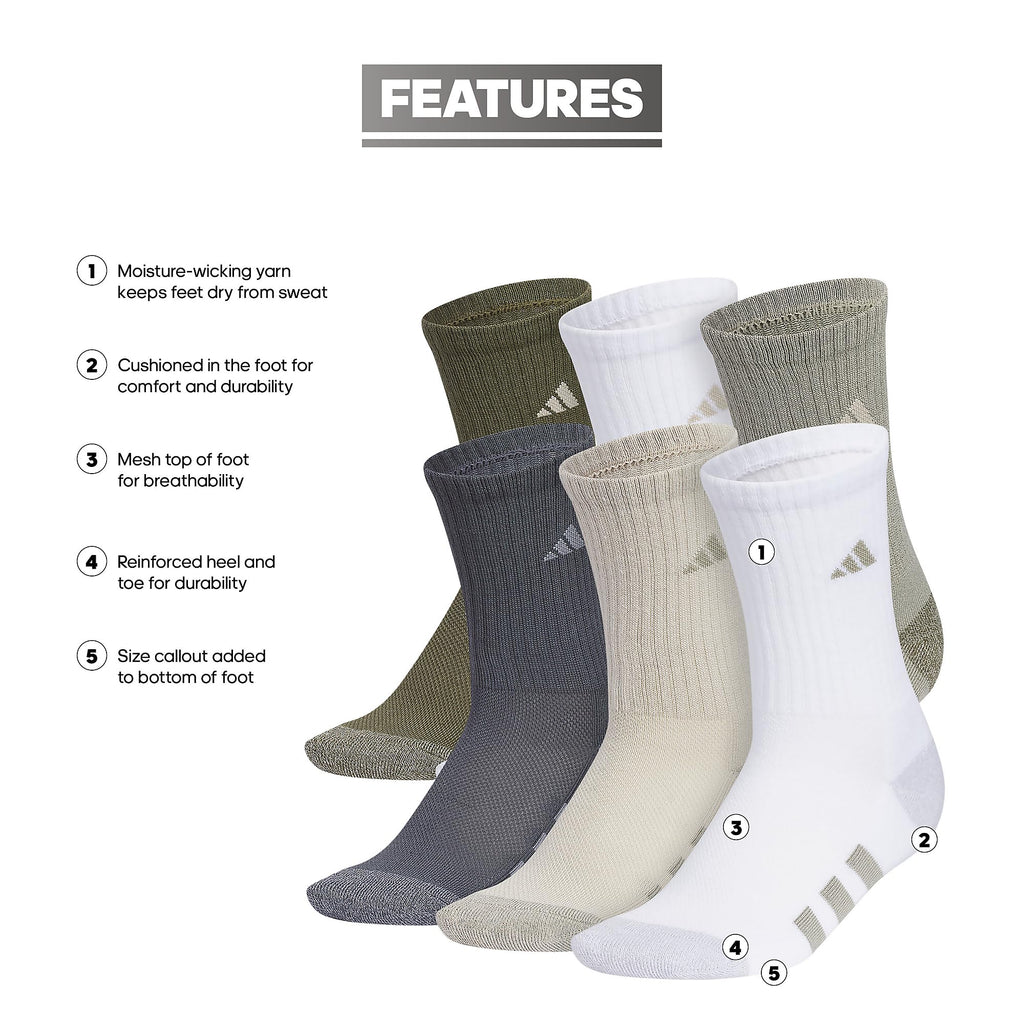 adidas Kids Athletic Cushioned Crew Socks 6 Pairs