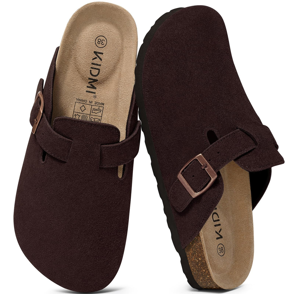 KIDMI Genuine Suede Clogs for Women Men Cork Footbed Mules Potato Shoes