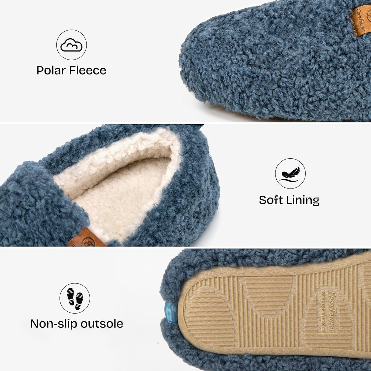EverFoams Women’s Soft Curly Slippers Memory Foam Lightweight House Shoes