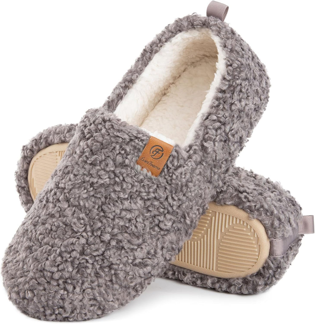 EverFoams Women’s Soft Curly Slippers Memory Foam Lightweight House Shoes
