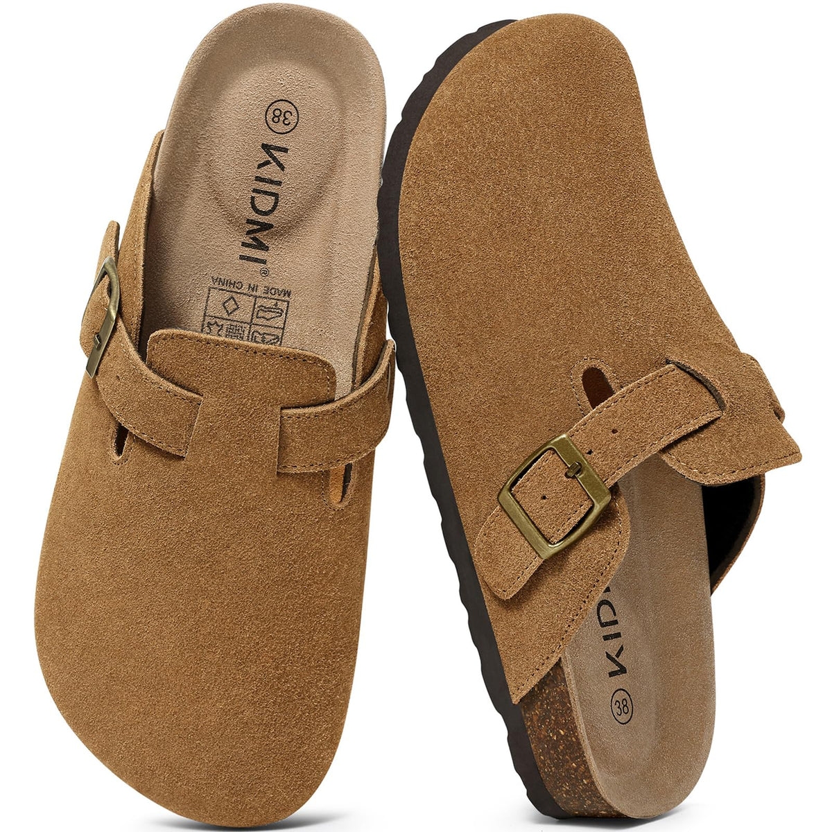 KIDMI Genuine Suede Clogs for Women Men Cork Footbed Mules Potato Shoes