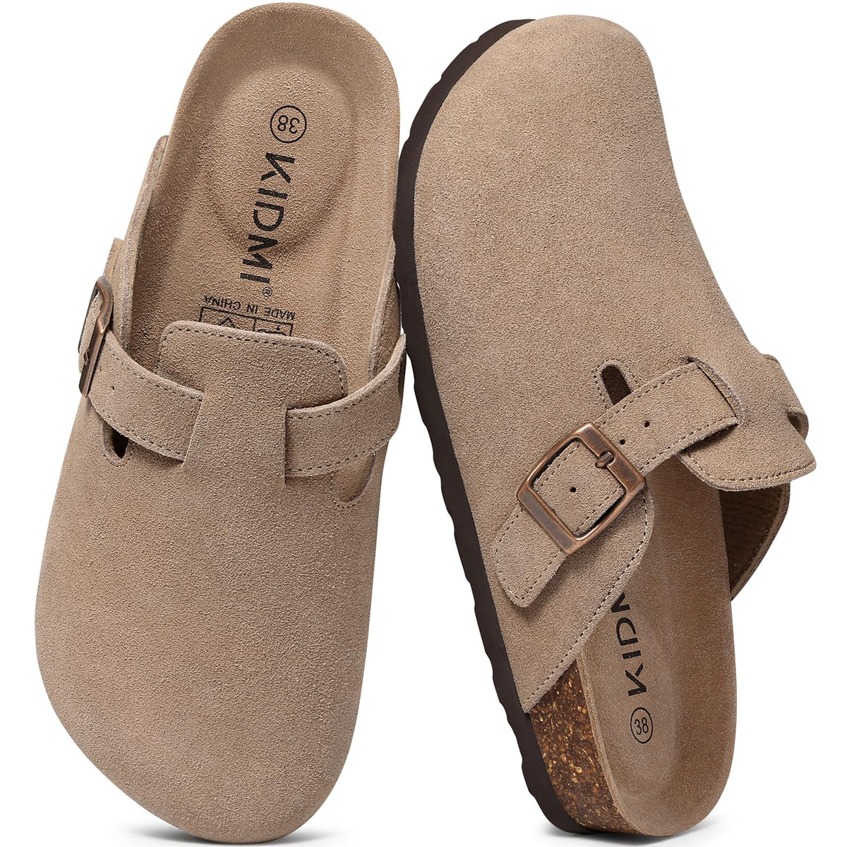 KIDMI Genuine Suede Clogs for Women Men Cork Footbed Mules Potato Shoes