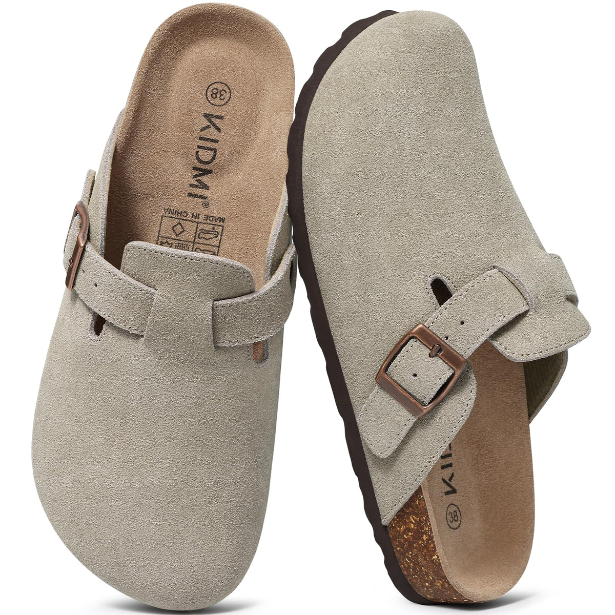 KIDMI Genuine Suede Clogs for Women Men Cork Footbed Mules Potato Shoes
